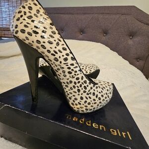 MIA Cream and Black Leopard Heels